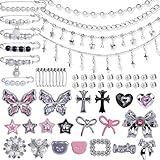 Horsdo 62pcs Silver Set Sock Charm Set, Safety Pin Brooch, Rhinestone, Pearl, Button Charms for Socks, Shoes, Clothing Accessories