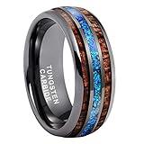TUTISS 8mm Gunmetal Tungsten Rings for Men Women Engagement Wedding Bands Koa Wood Genuine Blue Opal Inlay Domed Polished Comfort Fit Size 7