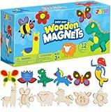 JOYIN 12 Wooden Magnet Creativity Arts & Crafts Painting Kit for Kids, Decorate Your Own Painting Gift for Easter Basket Stuffers, Birthday Parties and Family Crafts, Party Favors for Boys Girls