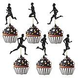 Gyufise 24Pcs Running Cupcake Toppers Black Glitter Sports Fitness Cupcake Picks for Running Theme Boys Girls Birthday Party Cake Decorations Supplies