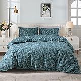 EAVD Garden Style Floral Duvet Cover Twin Soft 100% Cotton Blue Floral Bedding Set with 2 Pillowcases Chic Shabby Botanical Comforter Set for Girls with Zipper Closure(Twin, Blue)