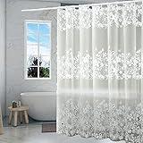 TIKABC Shower Curtain Liner, White Flower 4G PEVA Shower Liner, Plastic Waterproof Shower Curtains, 72x72 inch with Grommet Holes 3 Magnetic Weights