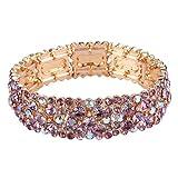 EVER FAITH Rhinestone Crystal Stunning Wedding Banquet Stretch Bracelet Costume Jewelry for Women Purple Gold-Tone