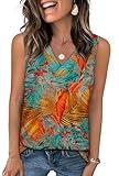 WIHOLL Summer Tops for Women 2025 Flowy Tank Tops Sleeveless Clothes V Neck Tshirt Trendy Beach Essentials Basic Graphic Tees Tropical Vacation Travel Outfits Loose Fit XL