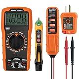 Klein Tools MM320KIT Digital Multimeter Electrical Test Kit, Non-Contact Voltage Tester, Receptacle Tester, Carrying Case and Batteries