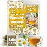FRESHDRINKUS, Premium 135 Chamomile Tea Bags, 100% Natural and Pure Chamomile Flowers, Eco-conscious Tea Bags. Chamomile Flower Herbal Tea. No Sugar, No Caffeine, No Gluten, Vegan.