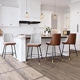 Rejeke Counter Height Bar Stools Set of 4,27" Bar Stools with Back,Upholstered Counter Height Bar Stools with Sturdy Metal Footrest,Modern Kitchen Island Chairs for Home Pub (4,Grey-Brown)