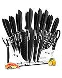 Dockorio Kitchen Knife Set with Block, 19 PCS High Carbon Stainless Steel Sharp includes Serrated Steak Knives Set, Chef Knives, Bread Knife, Scissor, Sharpener, all in one