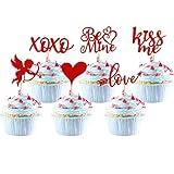 36 Pack Valentine's day Cupcake Toppers Red Glitter Sweet Love Kiss Me Cupid Be Mine Cupcake Food Picks Valentine's Day Theme Wedding Bridal Shower Birthday Party Cake Decorations Supplies