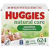 Huggies Natural Care Sensitive Baby Wipes, Hypoallergenic, 99% Purified Water, 3 Refill Packs (624 Wipes Total)