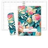 Elan Publishing Company HARDCOVER 7 Period Dated Teacher Lesson Plan; Days Horizontally Across The Top Dated for 2025-2026 Academic Year with Bonus Clip-in Bookmark (Teal Floral)