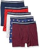 Amazon Essentials Men's Underwear Boxer Briefs, Comfortable Cotton, Tag-Free, Pack of 5, Anchor/Dog Print/Mini Stripe, X-Large