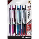 Pilot, Precise V5 RT Refillable & Retractable Liquid Ink Rolling Ball Pens, Extra Fine Point (0.5 mm) Assorted Ink Colors, Pack of 7