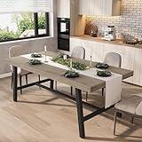 GarveeHome Industrial Dining Table for 6-8 People, 70.87" Long Wooden Kitchen Table with Sturdy Metal Frame & Grey Finish - Seats 6 Rectangular Counter for Dinner, Kitchen, Dining Room - Grey