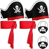 Vicenpal 6 Pieces Captain Pirate Costume Accessories Set, 2 Pcs Kids Pirate Eye Patches 2 Pcs Sash Belt 2 Captain Hat for Boys Girls Halloween Role Play Party