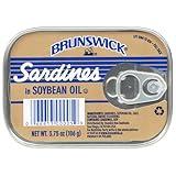 Brunswick Wild Caught Sardines in Soybean Oil, 3.75 oz Can - 14g Protein per Serving - Gluten Free, Keto Friendly, Kosher