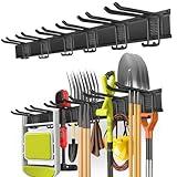 PIYILO Garage Organization Wall Mount with 48 inches Rails and 6 Double-layer Hooks, Heavy Duty Garden Tool Rack, Hanging Storage Rack For Yard Tools, Shed