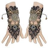Juland Fingerless Gloves Gothic Floral Lace Steampunk Wristband Clock Vintage Gear Gloves Bridal Bracelet Rhinestone Ring Set - 1 Pair -S392