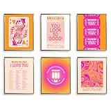 TwoDays Trendy Retro Wall Art, Pink Preppy Room Decor Aesthetic, Cute Teen Girls Apartment Lucky Queen Poster, Funky Affirmation Pictures, Angel Number Prints (8" x 10", Set of 6, UNFRAMED)
