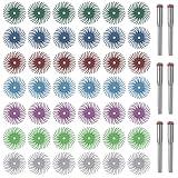 42pcs 1" Radial Bristle Disc Kit with 1/8" Shank for Rotary Tool Mixed Grit 80/120/220/400/600/1000/2500 Abrasive Brush Gap Polishing Pad Buffing Wheel for Jewelry Wood Metal Polishing