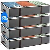 Underbed Storage Bags 4-Pack - Foldable Under Bed Storage Organizer for Clothes, Bedroom Blankets, Comforter, Pillows, Linen Sheets, Towels, Sweaters, Shoe Drawers. Ideal College Dorm Storage. (Grey)