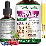 TOBYDIC Cat & Dog Multivitamin 21 in 1 Pet Supplements with Cranberry & Glucosamine - Natural Medicine & Support for UTI, Urinary Tract, Bladder, Kidney, Skin Coat, Joints Treatment Made in USA