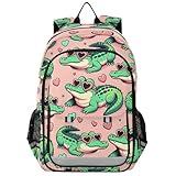 ALAZA Alligator Crocodiles Pink Laptop Backpack Purse for Women Men School Bag 17 Inch Bookbag Student Boys Girls Travel Casual Daypack