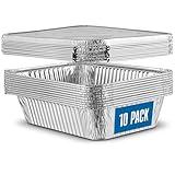 PLASTICPRO 10 Pack Aluminum Pans 6.5'' x 9" Disposable Pans with Covers Heavy Duty 2.25 lb Foil Pans for Baking and Cooking