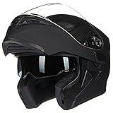 ILM Motorcycle Dual Visor Flip up Modular Full Face Helmet DOT 6 Colors Model 902 (L, Matte Black)