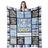 CUJUYO Christian Gifts for Men, Dad, Son, Brother, Him Blanket 60"x50" - Inspirational Religious Graduation/Birthday Gifts - Baptism Confirmation Gifts for Boys - Catholic Spiritual Gifts for Men