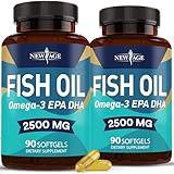 NEW AGE Omega 3 Fish Oil 2500mg Supplement Non GMO - EPA, DHA Fatty Acids Gluten Free (180 Softgels (Pack of 2))