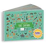 Cupkin Safari Animal Sticker Book Activity for Kids, Toddler Airplane Travel Essentials, 500+ Stickers for Kids + 12 Scenes + 12 Coloring Book Pages, Animal Lover Children's Gift, Crafts Ages 2-8
