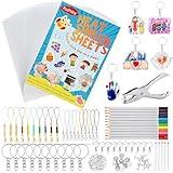 Auihiay 198 Pieces Shrink Plastic Kit Includes 20 Sheets Shrink Papers, Hole Punch, Keychain Accessories and Pencils for Shrinky Art and DIY Keychain Making Easter Mother Day Ornament