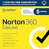Norton 360 Deluxe 2025, Antivirus software for 5 Devices with Auto-Renewal – Includes Advanced AI Scam Protection, VPN, Dark Web Monitoring & PC Cloud Backup [Download]