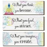 Yerliker 3 Buddha Decor Buddha Wall Art Meditation Room Chakra Decor for Bedroom Zen Quotes Wall Decoration Spiritual Gift Hanging Buddhism Spa Room Decoration Yoga Art for Women(White)