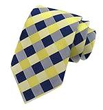 Kihatwin Mens Navy Blue Yellow Fashion Style Designer Inspired Tie Pretty Birthday Gifts