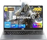 AOC Laptop Computer 15.6" Full HD IPS Display Laptop with N97 Processor(Up to 3.6GHz)Work Laptops 16GB RAM 512GB SSD Windows 11 Laptop Business Computer Light&Thin, Metal Shell, Webcam, Type-C, USB3.2