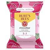 Burt's Bees, Rose Water Face Wipes, for All Skin Types, Hydrating Micellar Makeup Remover & Facial Cleansing Towelettes, 30 Count (1 Pack)