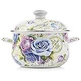 Retro 5QT Flower Enamel on Steel Stock Soup pot with Lid, Stockpots for Cooking