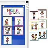 Auchq Morning Meeting Bilingual Greetings Classroom Chart, Preschool Kindergarten Elementary Teacher Supplies for Classroom Must Haves, Great for Back to School/Welcome Sign. (Spanish ＆ English)