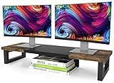WESTREE Dual Monitor Stand Riser, Wood and Steel Monitor Stand Riser, Computer Monitor Stand for 2 Monitors, Multi-Purpose Desktop Storage Stand for Computer,Laptop,Printer,TV