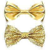 Shiny Leather Bow Tie for Kid Boy Glossy Metallic Pre-tied Bowtie for Newborn Baby Toddler Girl Birthday Party (Mix-Gold)