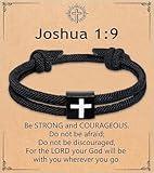 Artlunar Christian Gifts for Women Men Teens Inspirational Religious Bible Verse Joshua 1:9 Cross Bracelet Braided Rope Adjustable Bracelet Baptism Confirmation First Communion Gifts