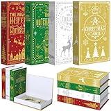 Pasimy Set of 4 Christmas Decorative Faux Book Storage Box With Magnetic Cover - Large Holiday Book Stack Winter Paper Vintage Decor for Hidden Bookshelves and Home Office