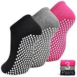 SkiBeaut Yoga Grips Non Slip Socks Pilates Anti Skid Sticky Grippers Ballet Barre Socks for Women 3 Pairs ，US Women size 5-8