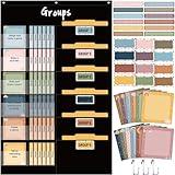 Pasimy Small Group Management Pocket Chart with 96 Cards Boho Classroom Jobs Chart Small Group Organizer and on Task for Elementary Middle High School Classroom Teacher Must Haves Supplies