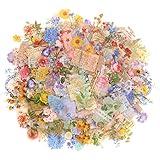 Dizdkizd Die Cut Gold Foil Floral Stickers (180 Pieces), Transparent Aesthetics Sticker Set Vintage Flower Decals for Scrapbooking Card Making Journaling Paper Crafting