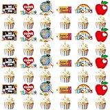 24Pcs Thank You Teacher Cupcake Toppers Thank You Cupcake Toppers Teacher Appreciation Decorations for Teachers Day Party Decorations