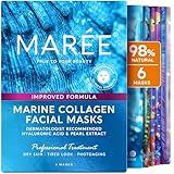 MAREE Collagen Facial Mask with Hyaluronic Acid - Hydrating Face Masks Skincare - Mascarillas Faciales For Women Skin Care - Multicolor, 6 Count