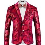 WULFUL Mens Blazer Floral Suit Jacket Slim Fit Stylish Blazer for Men Dinner Party Prom Wedding Tuxedo Jacket Red